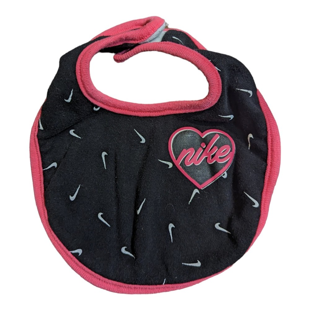 Nike Drool Baby Bib Woosh Spell Out Logo for Girls Black and Pink 0-6M